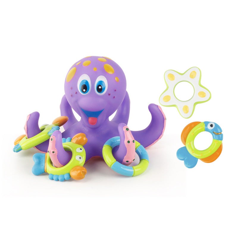 Bath Toy - Floating Octopus Figure with Ring Toss Rings