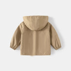 Boys' Hooded Jacket - Solid Color with Front Zipper