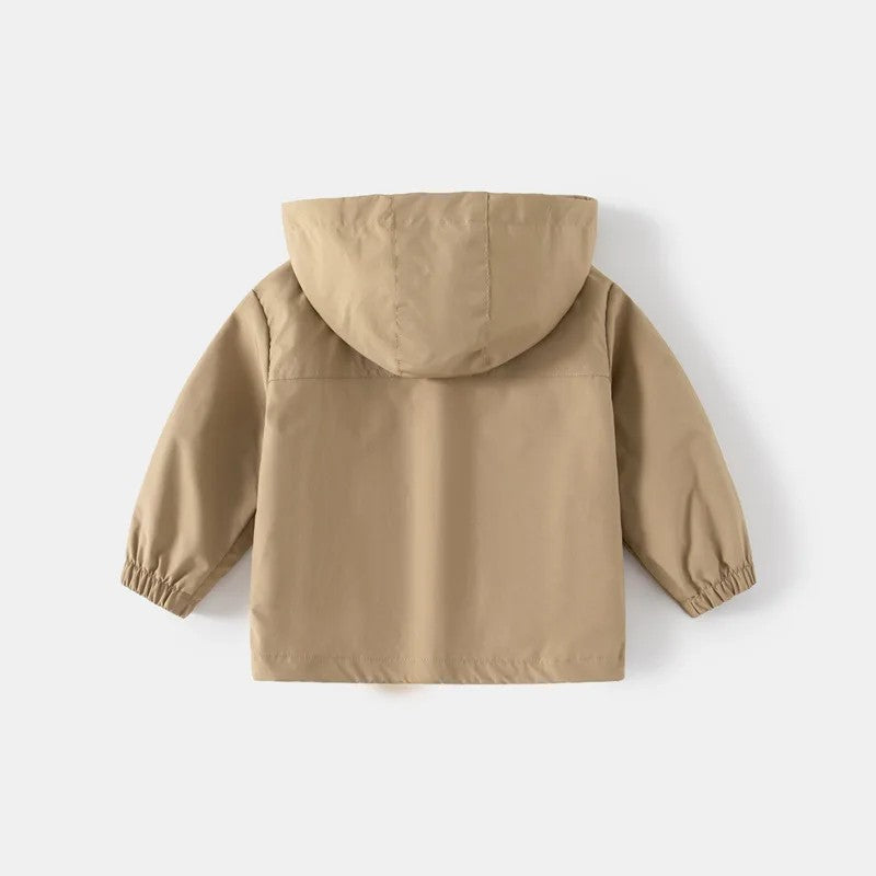 Boys' Hooded Jacket - Solid Color with Front Zipper