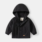 Boys' Hooded Jacket - Solid Color with Front Zipper