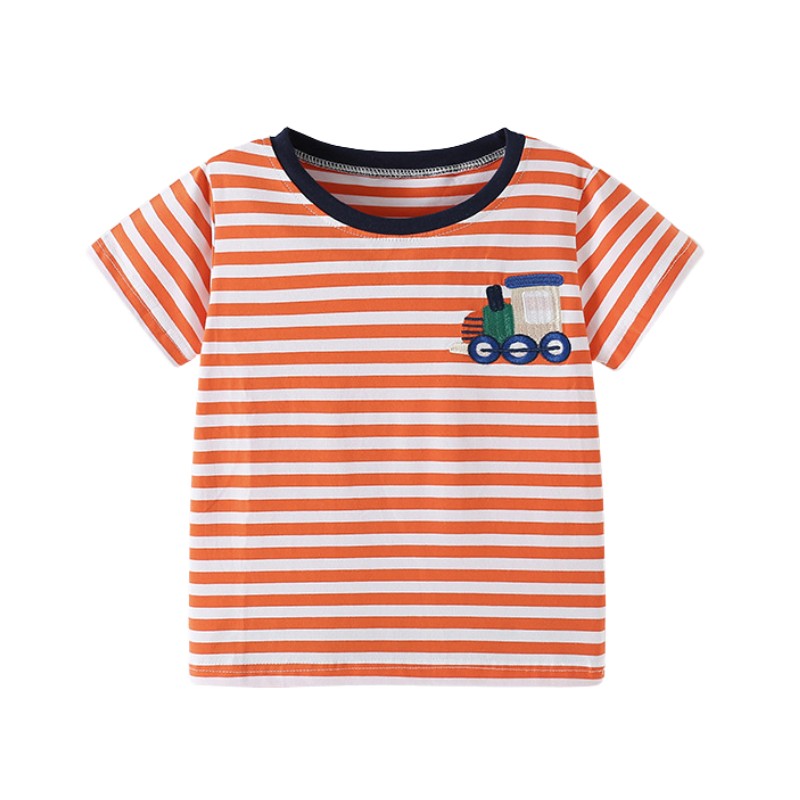 Boys' Short-Sleeve Striped T-Shirt - Train Appliqué