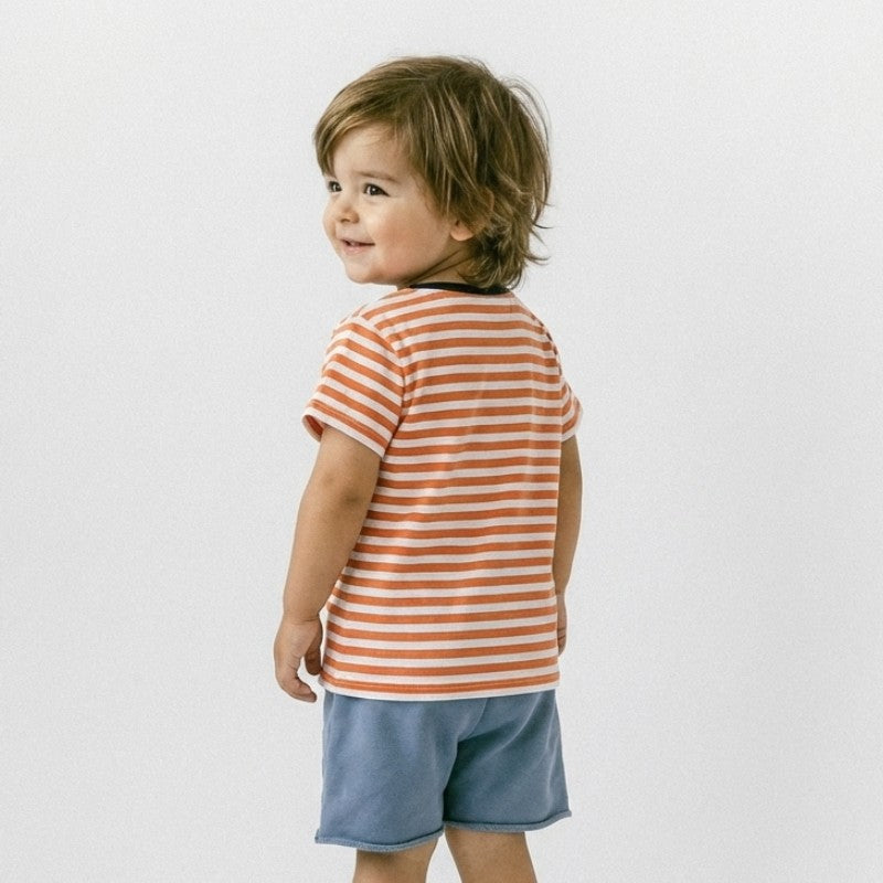 Boys' Short-Sleeve Striped T-Shirt - Train Appliqué