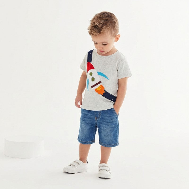 Boys' Short-Sleeve T-shirt - Rocket Appliqué