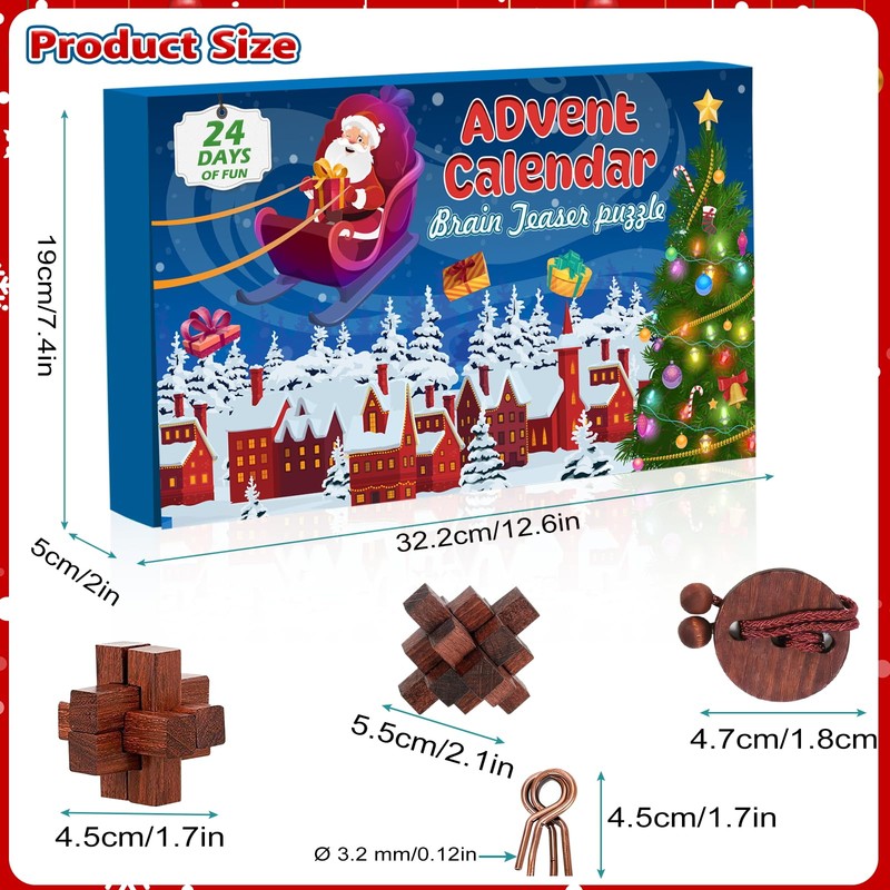 Brain Teaser Advent Calendar Set - 24-Day Christmas Countdown Puzzle
