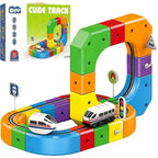 Building Block Train Track Set - Modular Cube Shaped Track with Train