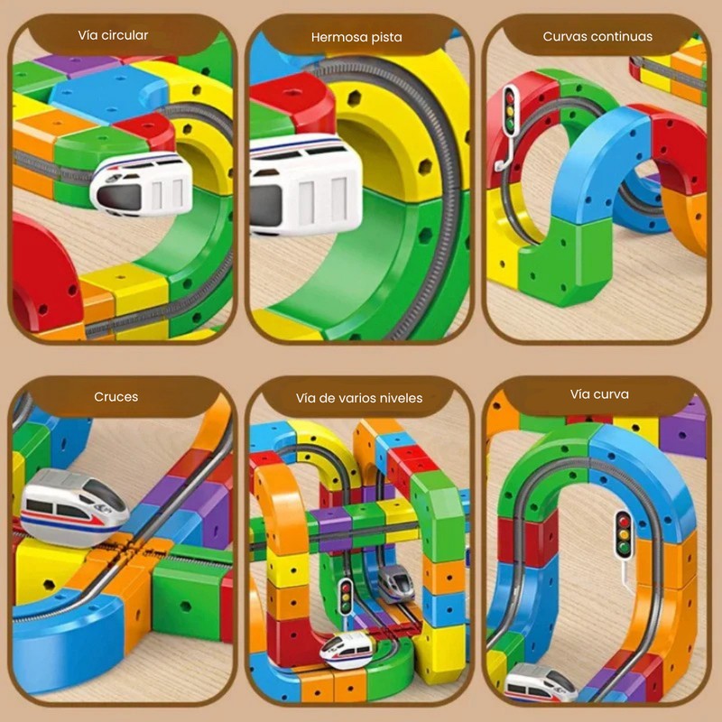 Building Block Train Track Set - Modular Cube Shaped Track with Train