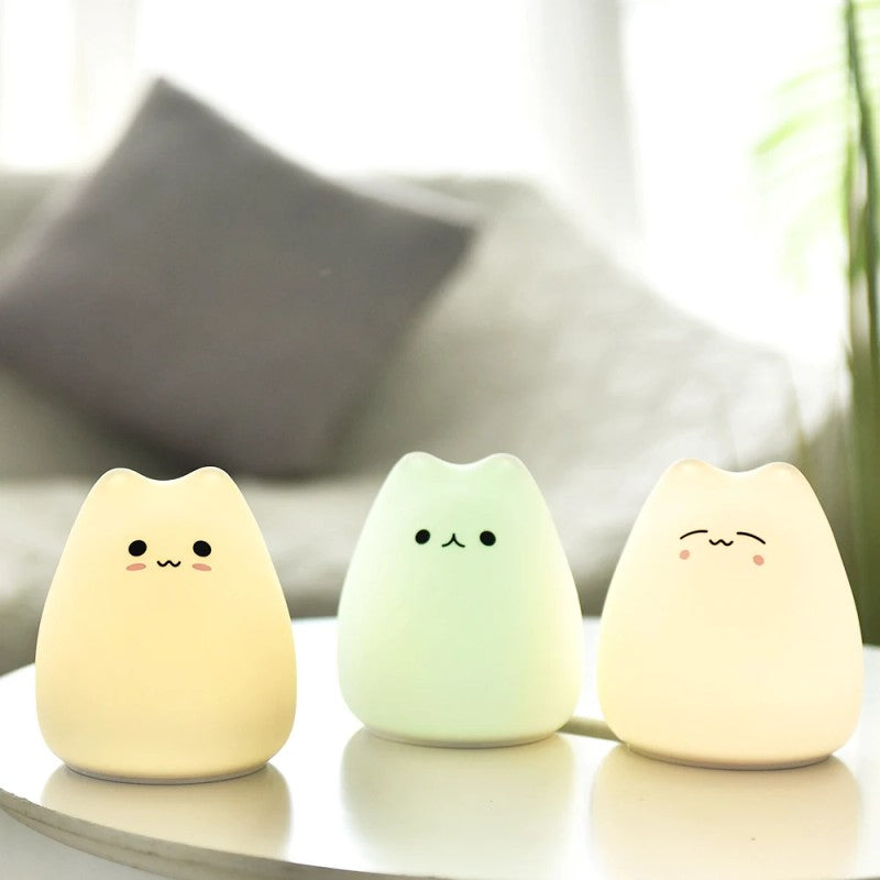 Cat-Shaped LED Night Light - Color-Changing Touch Control