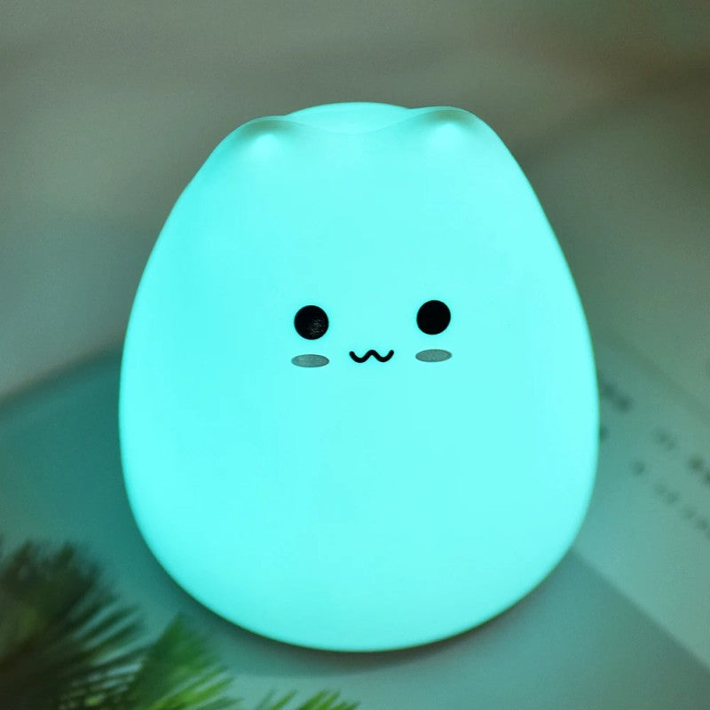 Cat-Shaped LED Night Light - Color-Changing Touch Control