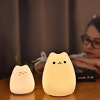 Cat-Shaped LED Night Light - Color-Changing Touch Control