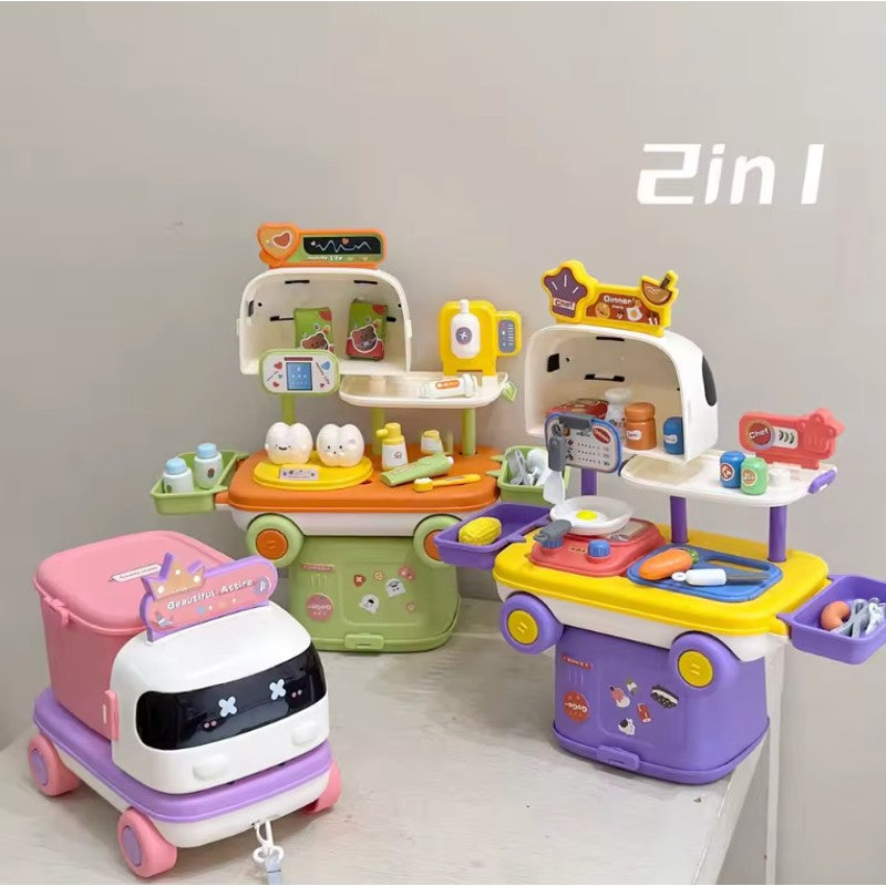 Children's 2-in-1 Pretend-Play Set - Robot-Shaped Wheeled Case
