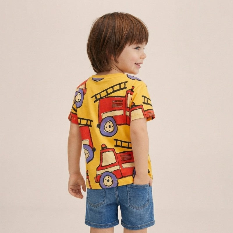 Children's Boys Short-Sleeve T-shirt - Fire Truck Print