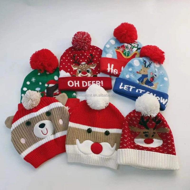 Children's Christmas Knitted Beanie Hat - Pom-Pom