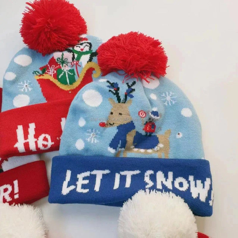 Children's Christmas Knitted Beanie Hat - Pom-Pom