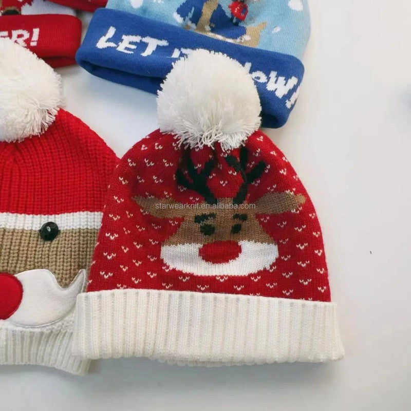 Children's Christmas Knitted Beanie Hat - Pom-Pom