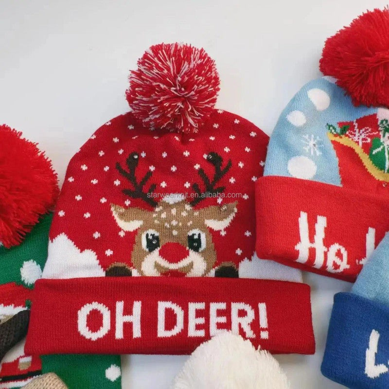 Children's Christmas Knitted Beanie Hat - Pom-Pom