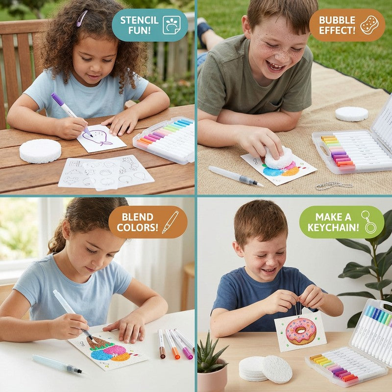 Children's DIY Sponge Painting Kit - Bubble Effect Craft Set