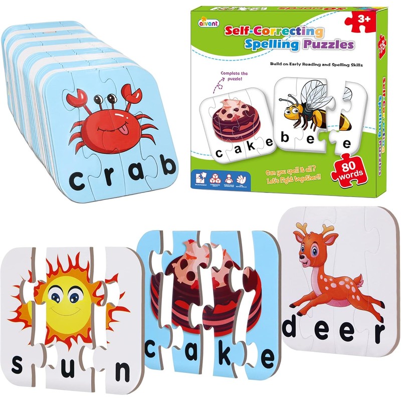 Children's Educational Spelling Puzzle Card Kit - 80 Word Puzzles