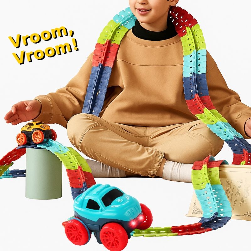Children's Flexible LED Racing Track Set with Motorised Cars