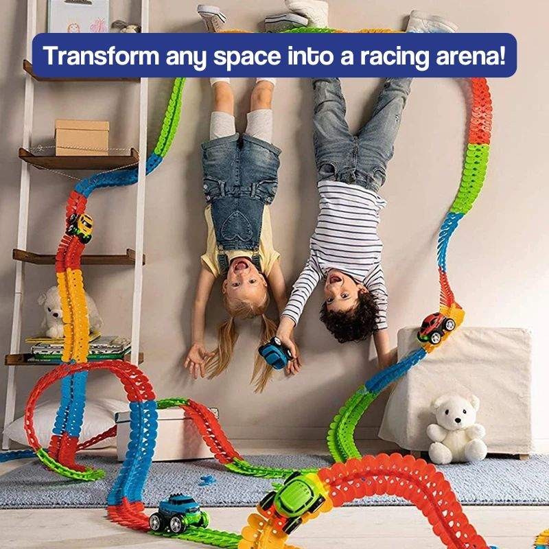 Children's Flexible LED Racing Track Set with Motorised Cars