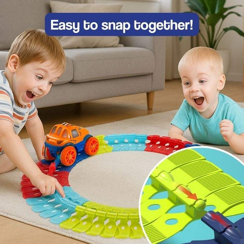 Children's Flexible LED Racing Track Set with Motorised Cars