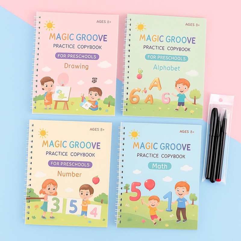 Children's Handwriting Practice Copybook Set with Pens and Pen Holder
