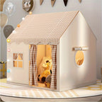 Children's Indoor Play House - House-Shaped Tent with Gingham Roof