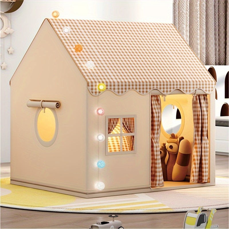 Children's Indoor Play House - House-Shaped Tent with Gingham Roof