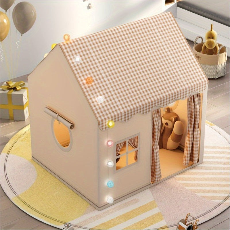 Children's Indoor Play House - House-Shaped Tent with Gingham Roof