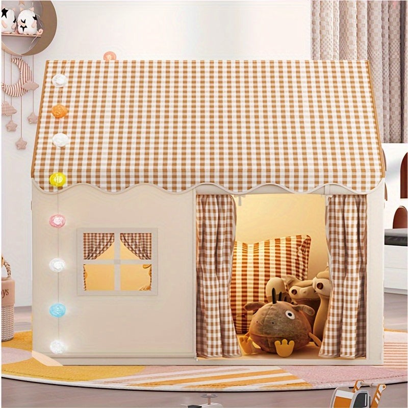 Children's Indoor Play House - House-Shaped Tent with Gingham Roof