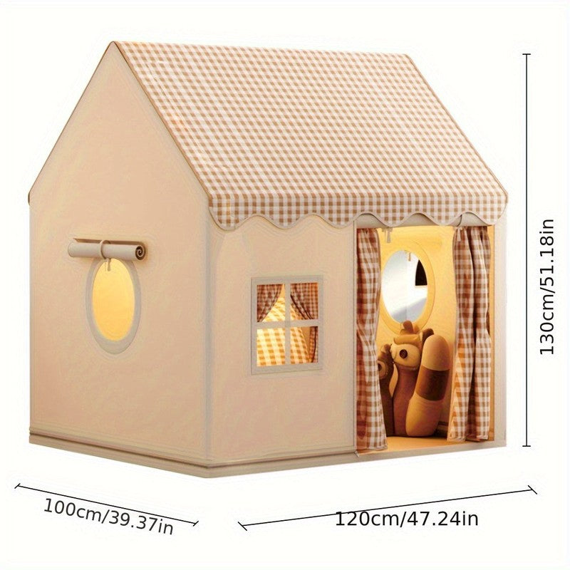 Children's Indoor Play House - House-Shaped Tent with Gingham Roof