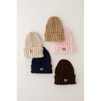 Children's Knitted Beanie Hat - Bear Face Embroidery