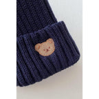 Children's Knitted Beanie Hat - Bear Face Embroidery
