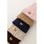 Children's Knitted Beanie Hat - Bear Face Embroidery
