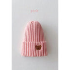 Children's Knitted Beanie Hat - Bear Face Embroidery