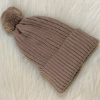 Children's Knitted Beanie Hat with Pom Pom - Ribbed Cuff