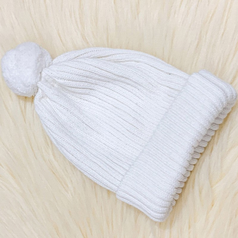 Children's Knitted Beanie Hat with Pom Pom - Ribbed Cuff