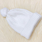 Children's Knitted Beanie Hat with Pom Pom - Ribbed Cuff