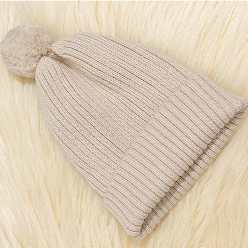 Children's Knitted Beanie Hat with Pom Pom - Ribbed Cuff