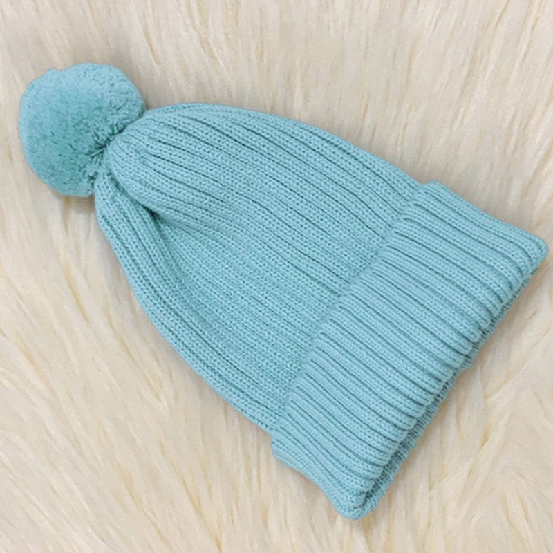 Children's Knitted Beanie Hat with Pom Pom - Ribbed Cuff