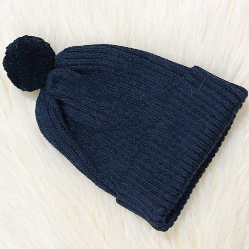Children's Knitted Beanie Hat with Pom Pom - Ribbed Cuff