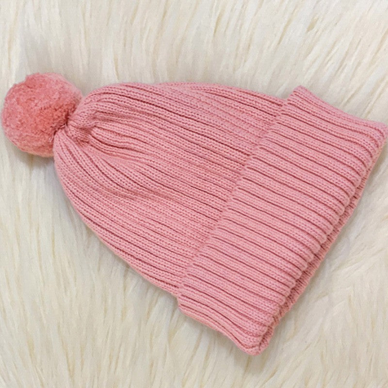 Children's Knitted Beanie Hat with Pom Pom - Ribbed Cuff