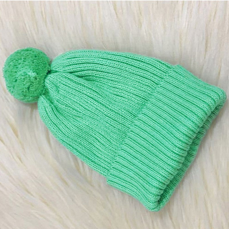 Children's Knitted Beanie Hat with Pom Pom - Ribbed Cuff