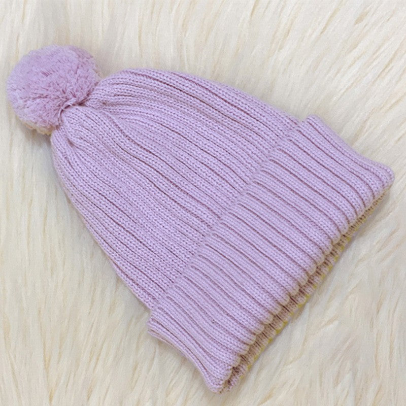 Children's Knitted Beanie Hat with Pom Pom - Ribbed Cuff