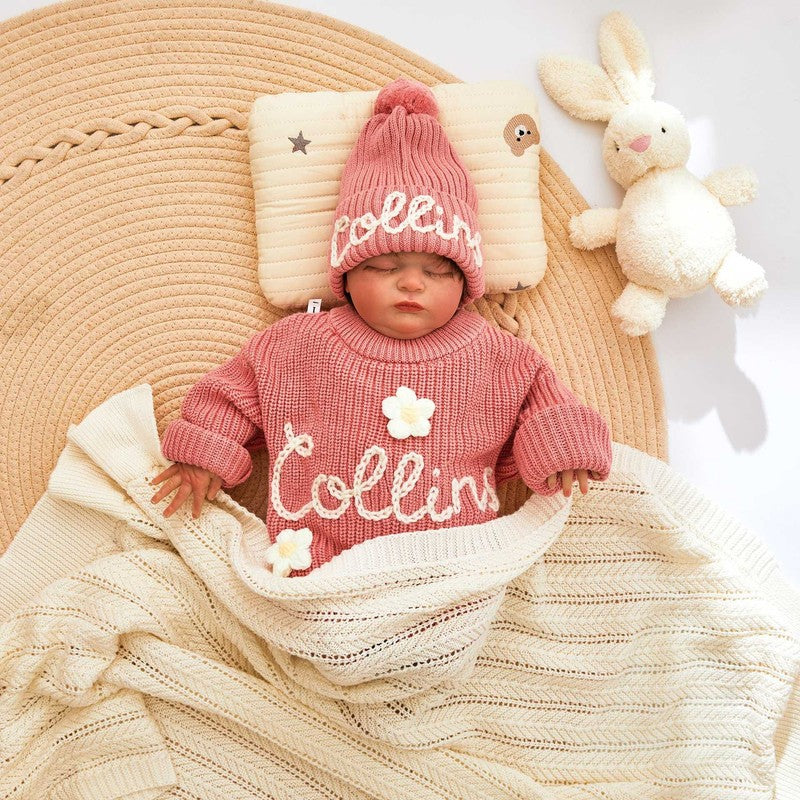 Children's Knitted Beanie Hat with Pom Pom - Ribbed Cuff