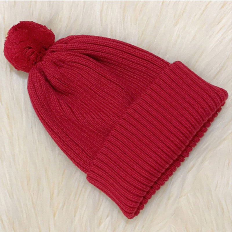 Children's Knitted Beanie Hat with Pom Pom - Ribbed Cuff