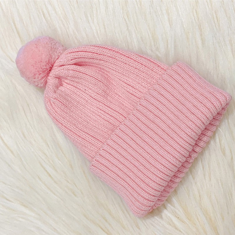 Children's Knitted Beanie Hat with Pom Pom - Ribbed Cuff