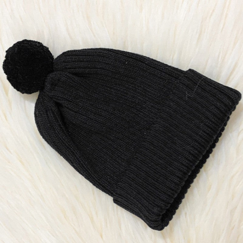 Children's Knitted Beanie Hat with Pom Pom - Ribbed Cuff
