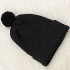 Children's Knitted Beanie Hat with Pom Pom - Ribbed Cuff