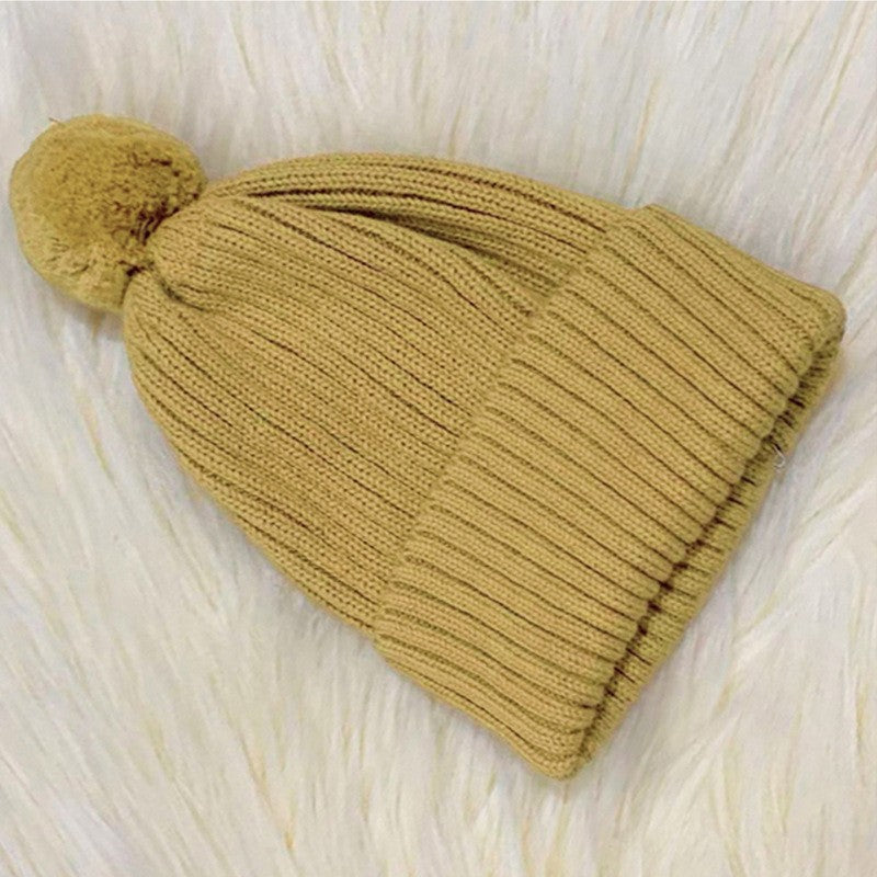 Children's Knitted Beanie Hat with Pom Pom - Ribbed Cuff