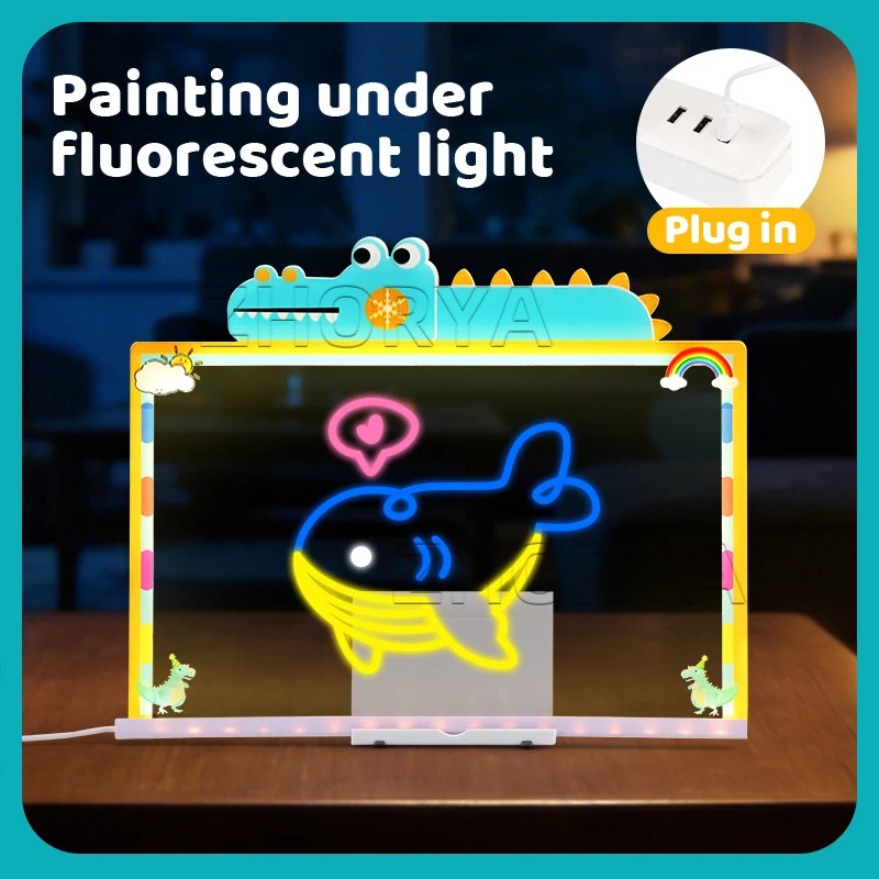 Children's LED Light-Up Drawing Board Toy - Double-Sided Erasable Surface with Markers